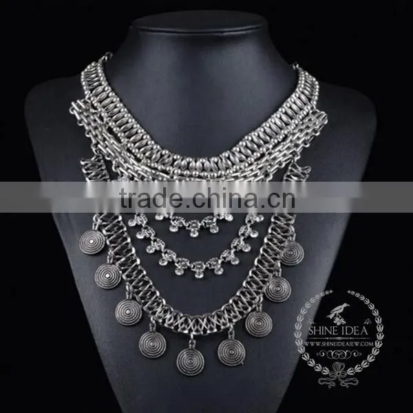 high quality vintage rhinestone chunky statement necklace tin alloy fashion women pendant necklace 6390111