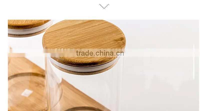 Wholesale heat borosilicate kitchen glass jars with wooden lid QM3370