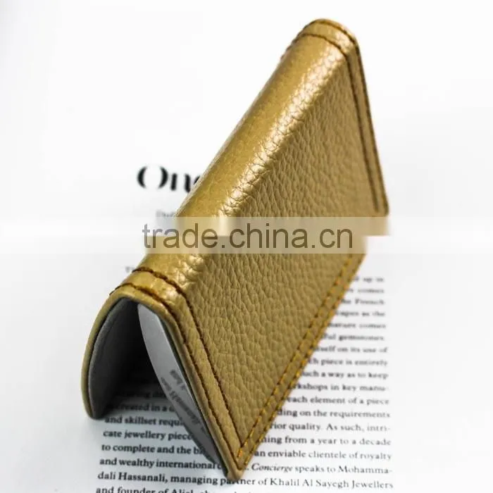 Yellow leather and metal material credit card case with printing logo