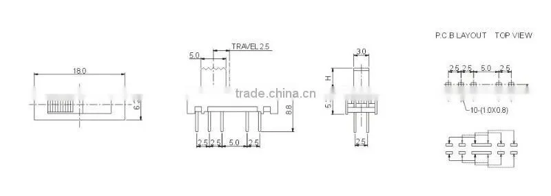 horizontal slide switch SS-22E01(1P2T)