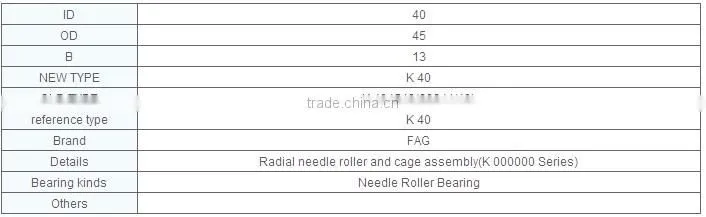 needle roller bearing K40 40x45x13mm