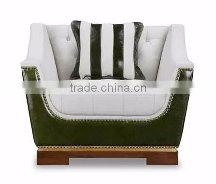 American concise design solid wood frame fabric seat genuine leather back living room sofa set