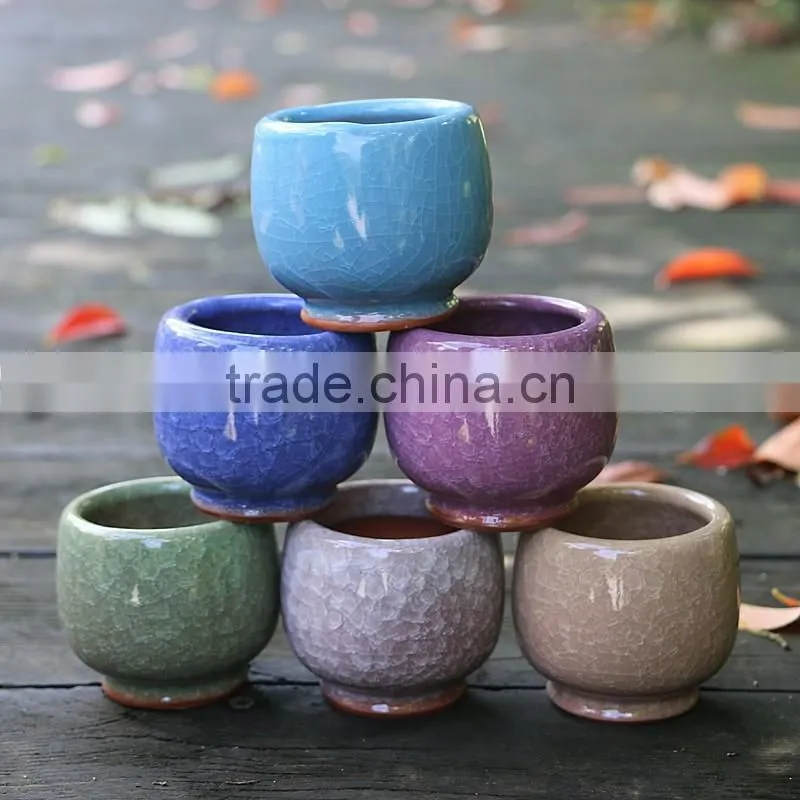 Whosale colorful mini cracked ceramic flower pots with hole
