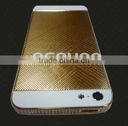 100% 24k real gold back cover with square grid and diamond for iphone 5s