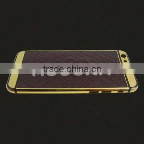 For iphone6 leather gold plated housing, gold housing with groove stick leather housing for iphone6
