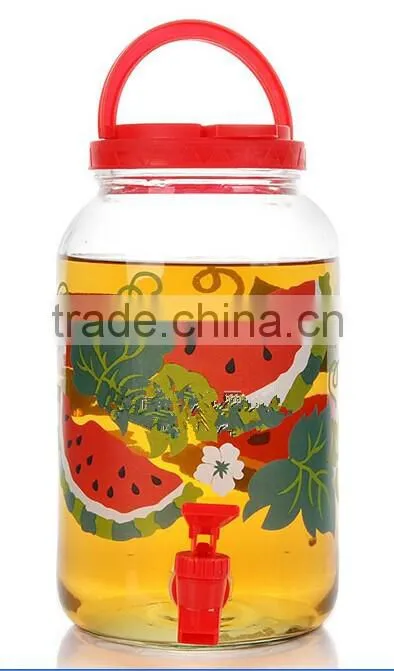 big capacity 3L clear cold drink glass dispenser jar with colored plastic lids