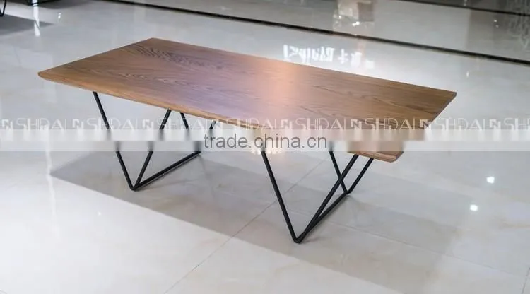 Rustic Coffee Table Natural Walnut Finished Wood Top Black Steel Metal Base TA-828L TA-828S
