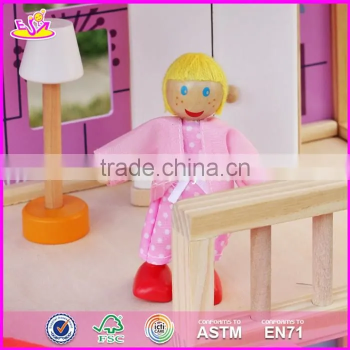 2017 new design pink pretend play toy wooden american girl doll house W06A170-S