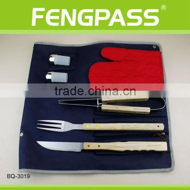 6pcs stainless steel BBQ set in nylon pouch (105-106-77)