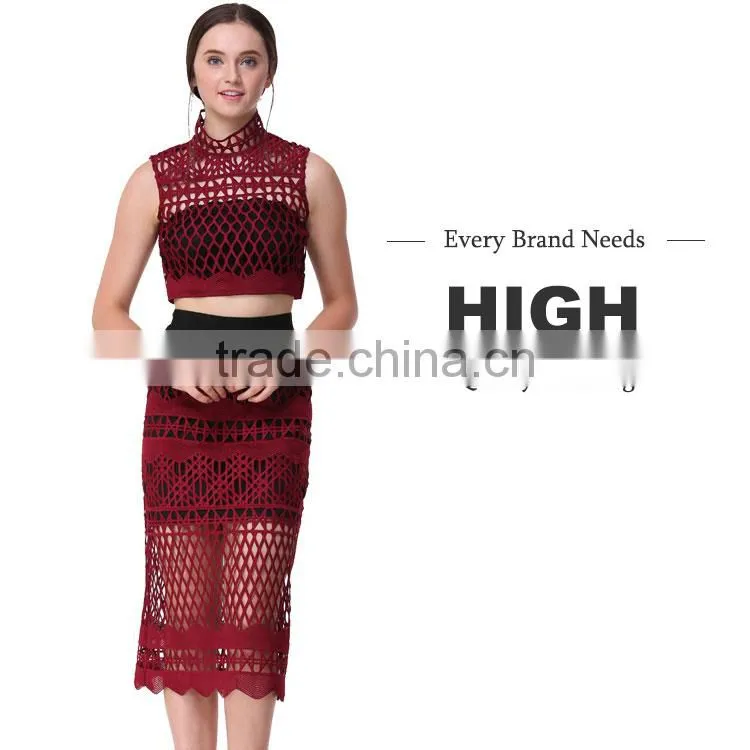 2017 summer woman latest new fashion lace blouse and midi skirt design images