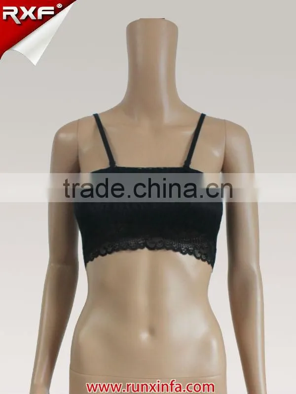 Hot selling lace padded bandeau bra with removable shoulder strap