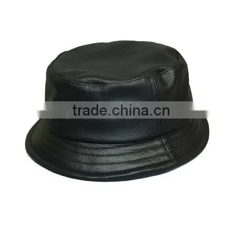 Woven Label Wholesale Cheap Custom Blank Black Leather Bucket hat