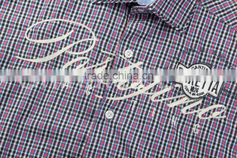 Fashion Short Sleeve Casual Design High Quality 100%Cotton Check Men Shirt