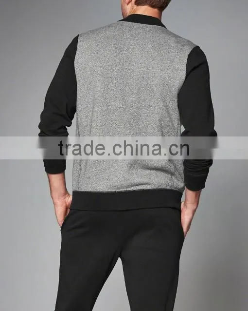 men's color block full zipper design bomber jacket with rib hem