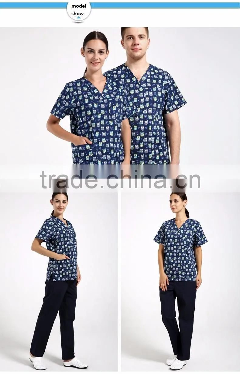 2017 Hospital Clinic Doctor Nurse Printed Medical Clothings Comfortable & Breathable Unisex Medical Scrubs Uniform Set