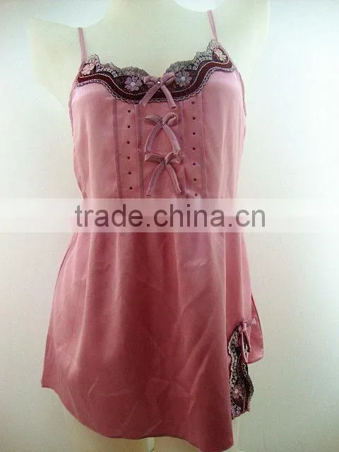 summer cute and sexy silk short braces nightskirt with lace and bows