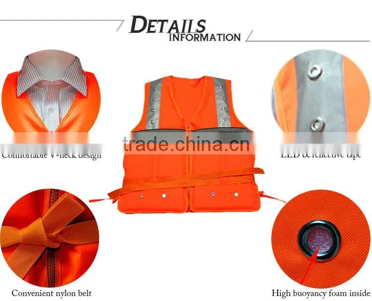 LED flashing orange pool boating swimming surfing adult life vest