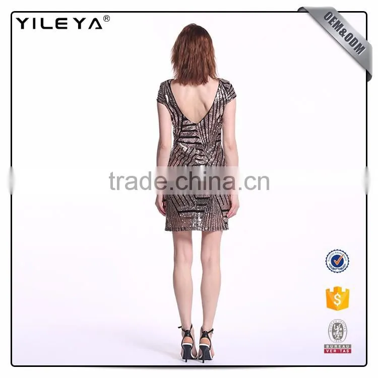 Oem&Odm Service Dotted Line Deep V Behind Women Stylish Dress