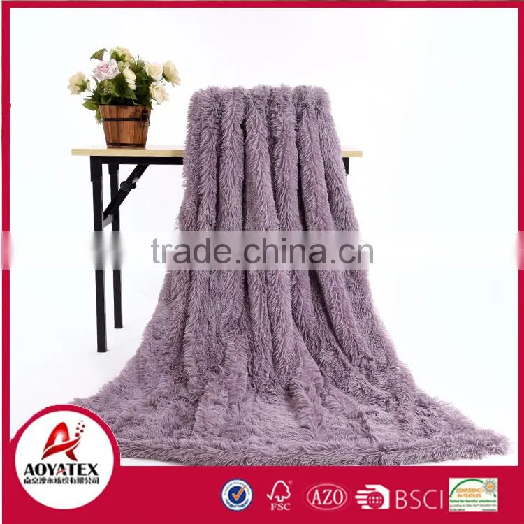 promotion long pile fake fur throw solid faux fur blanket
