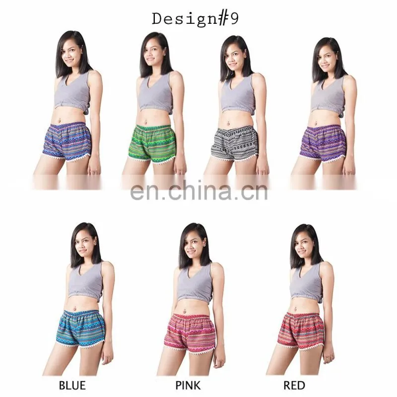 Lofbaz Women's Printed Lace Summer Beach Pom Pom Sexy Festival Hot Shorts