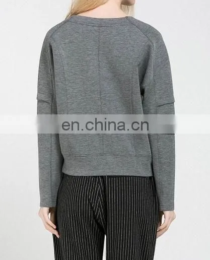 China Supplier Wholesale Clothing Ladies Crewneck Long Sleeve Zipper Cuff Sweatshirt/ Woman Clothing