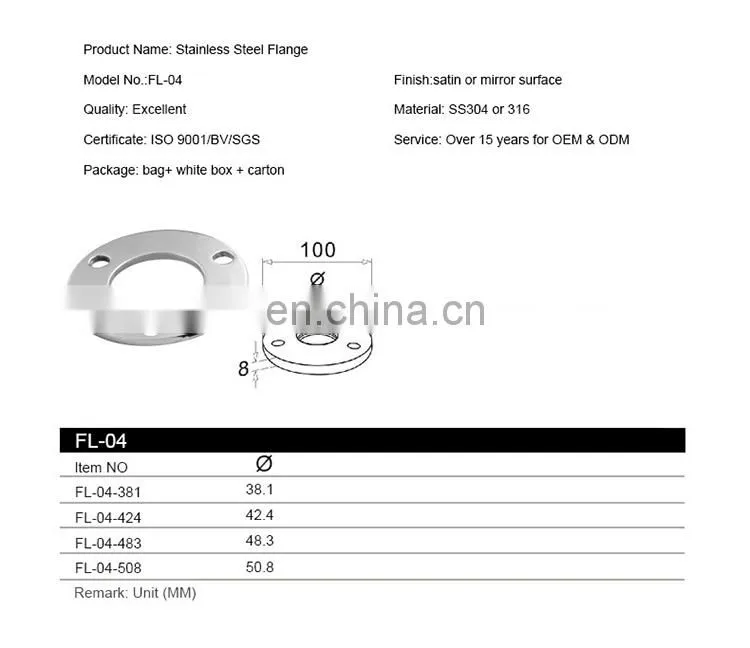 Stocked Stainless Steel 304 pipe and flanges for Balustrade Stair Railing Fittings match with alloy tubes