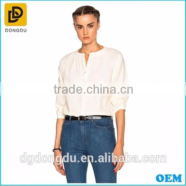 European Style Women Casual White Blouse Low Price Cotton Blouse for Ladies