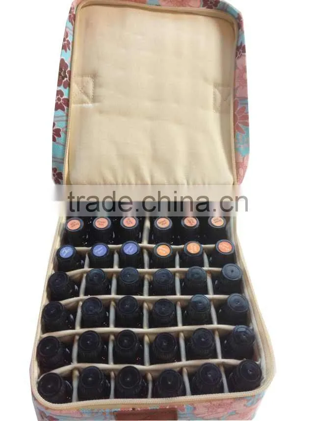 custom printed canvas 42bottles essential oils case, OEM flower canvas essential oil carrying bag case hold 15ml/10ml bottles