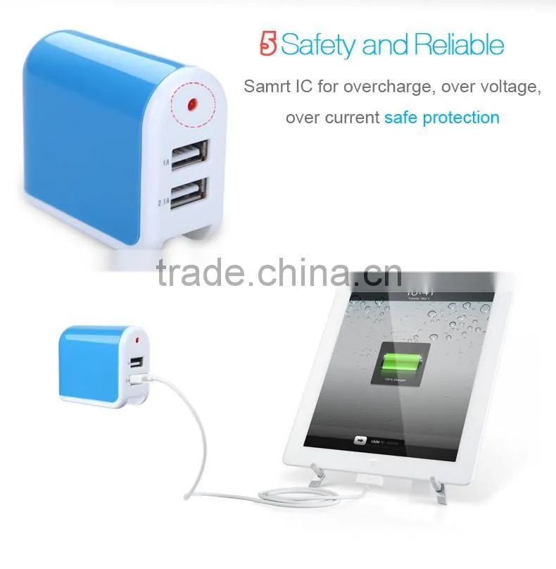 5V 2.1a Quick Charging Dual USB Travel Charger with Foldable plug