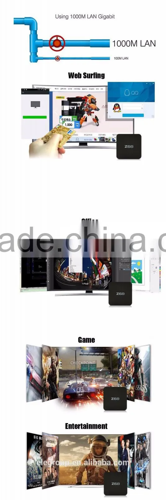 Z68 octa core rk3368 2G RAM,16G ROM 2.4G/5G WIFI android 5.1 tv box