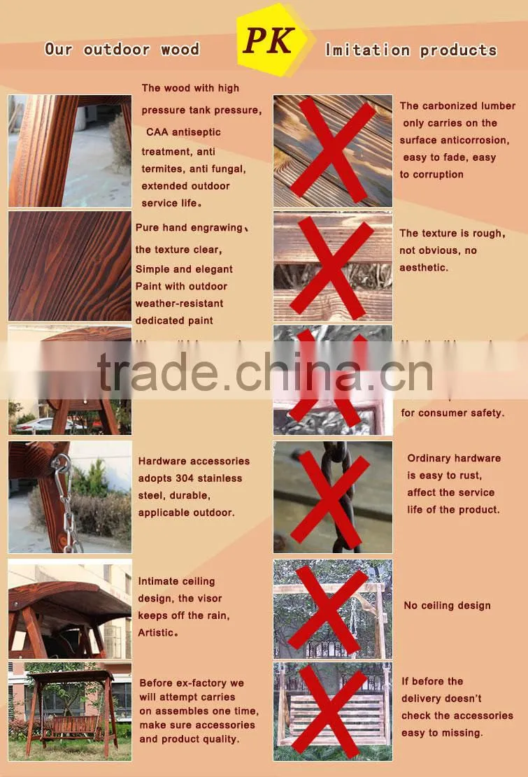 Custom Design China manufacturer Comfort Wooden Swing Seat, Garden Swing