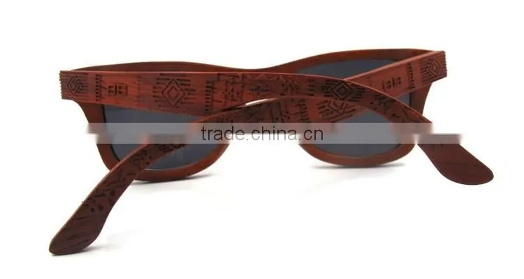 High end elegant engraving wood sun glasses