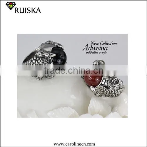 Fashion Rhinestone Ring With Antique Silver Tone Titanium Ring