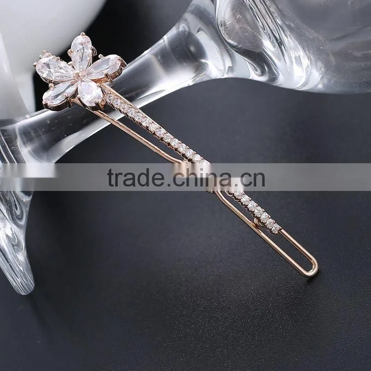 Fashion Women Girls Hair Barrettes White Flower Crystal Rhinestone Hair Pins Side Knotted Hairclips Hotsale Hair Accessory