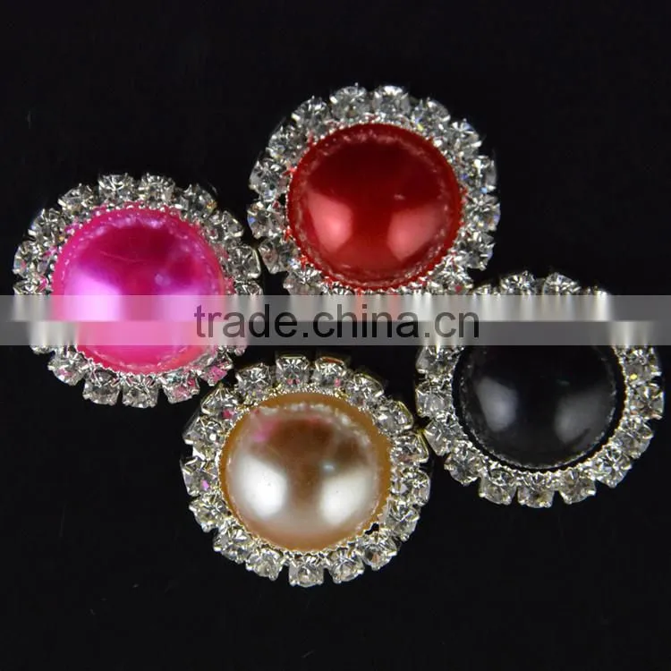 14MM to 22MMM in Stock tWholesales Colorful Silver Plated Alloy Pearl Crystal Rhinestone Button For Jewelry Garment Accessory