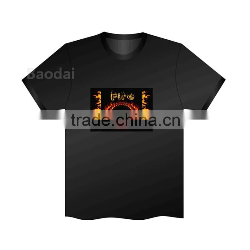 EL T-Shirt Sound Activated Flashing T Shirt Light Up Down Music Party Equalizer LED T-Shirt Interchangeable Short Black Tshirt