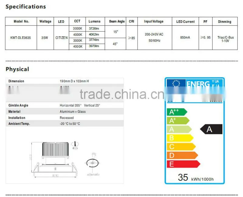 CE/RoHS Factory Price Good Quality Rotatable LED Downlight Ra90/Ra97