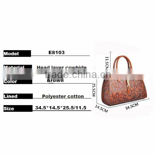 Best Selling Latest Design Ladies Genuine Leather Handbag Brown Genuine Laether Handbag