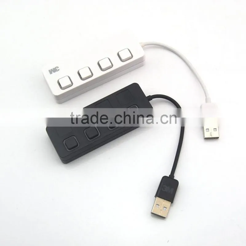 Factory Price USB 3.0 Hub 4 Ports Speed 5Gbps for PC laptop with on/off switch WHITE
