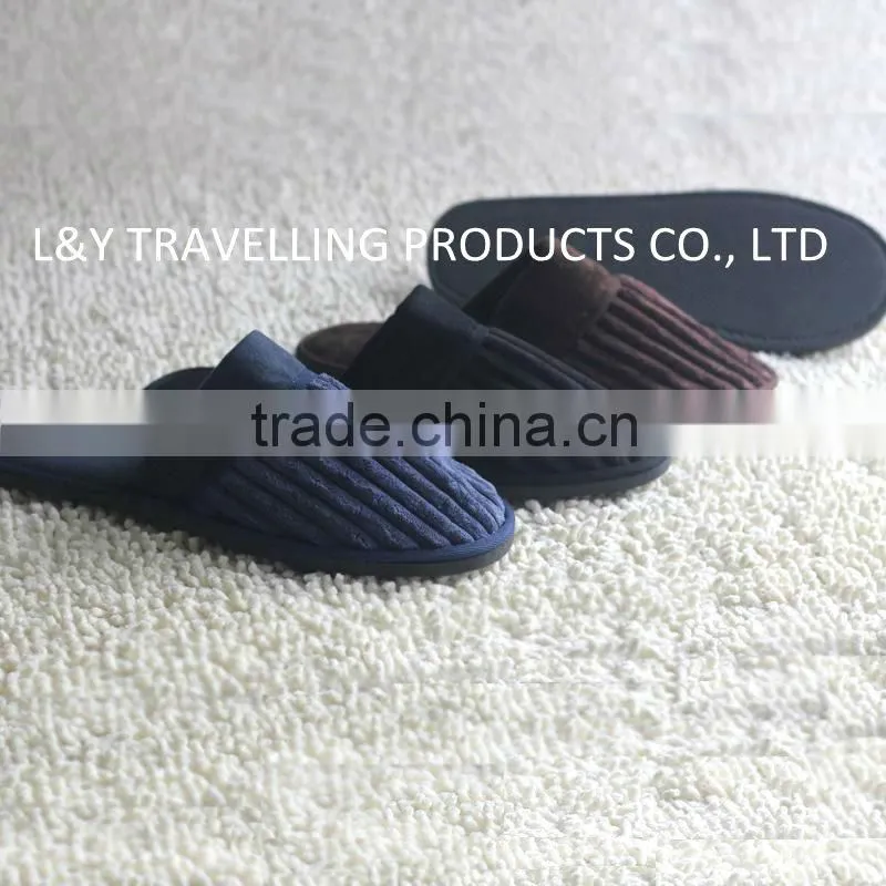Mens classic grid nap fabric closed toe hotel SPA indoor Slippers