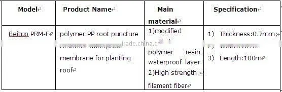 Root puncture resistant waterproof membrane for planting roof