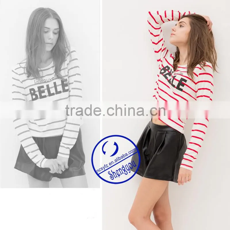 2015 China supplier 100% cotton custom fashion women yarn dyed t shirt wholesale