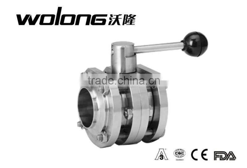 sanitary stainless steel 3PC manual flange butterfly valve