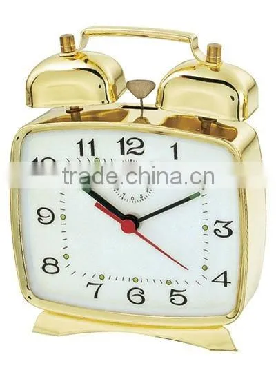Square metal mechanical alarm clock, table clock
