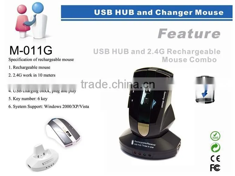 Universal optical wireless mouse rechargeable DPI mouse with usb docking station for TV and PC