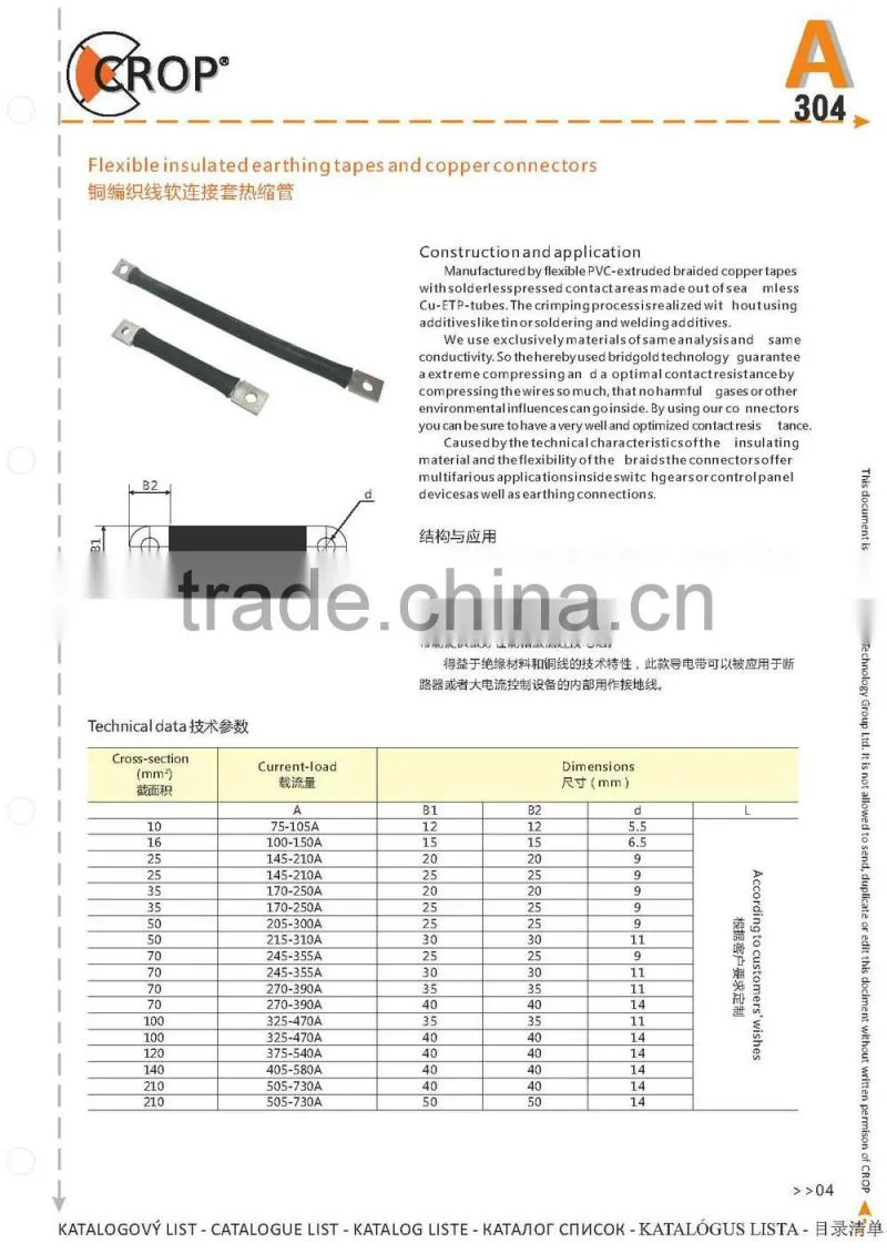 Flexible insulated earthing tapes and copper connectors