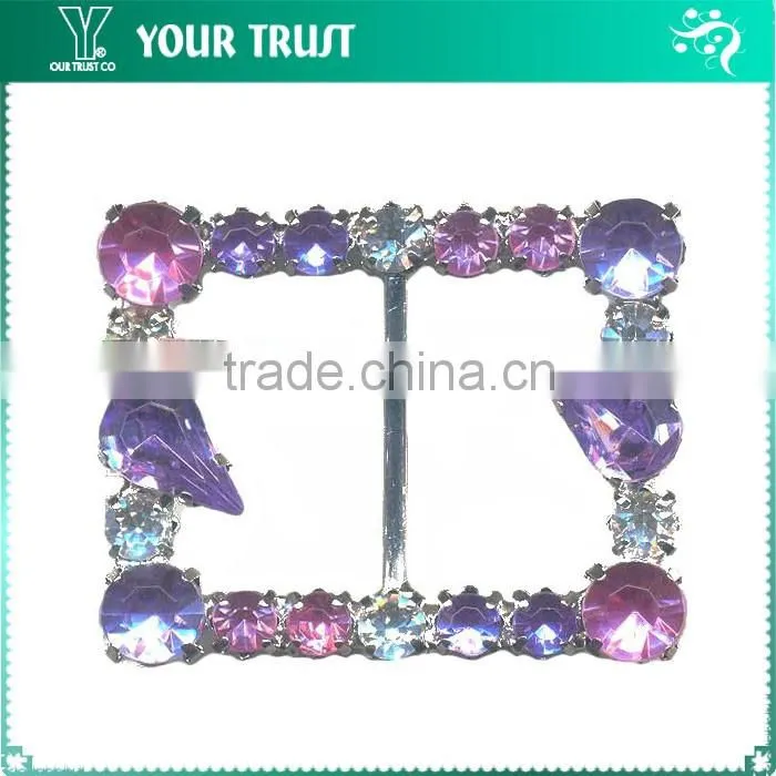 4MM Clear Cystal Drop Rhinestone Frame Rhodium Metal Belt Buckle