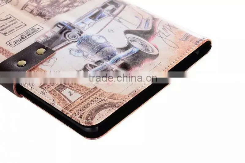 Retro Colorful Painting Flip Standing Pu Leather Case For iPad Pro With Sleeping Function