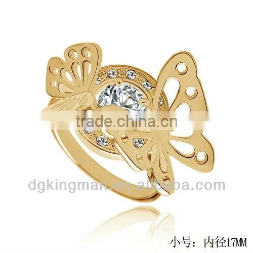 Top Sale Real Gold Plating Animal Rings Butterfly Rings With Austrian Crystal