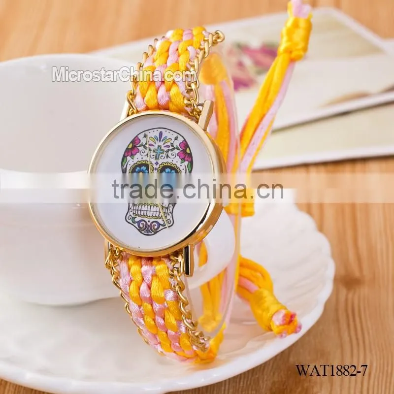 Elastic knitting watch chain skull promotional gift watch